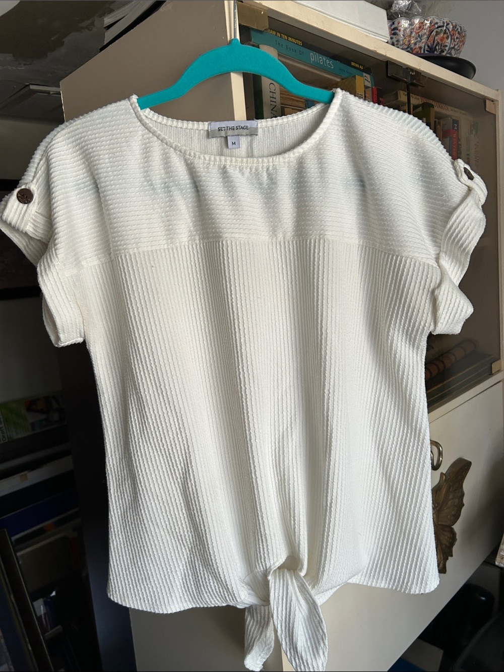 White Short Sleeve Tie-Front Knit Top